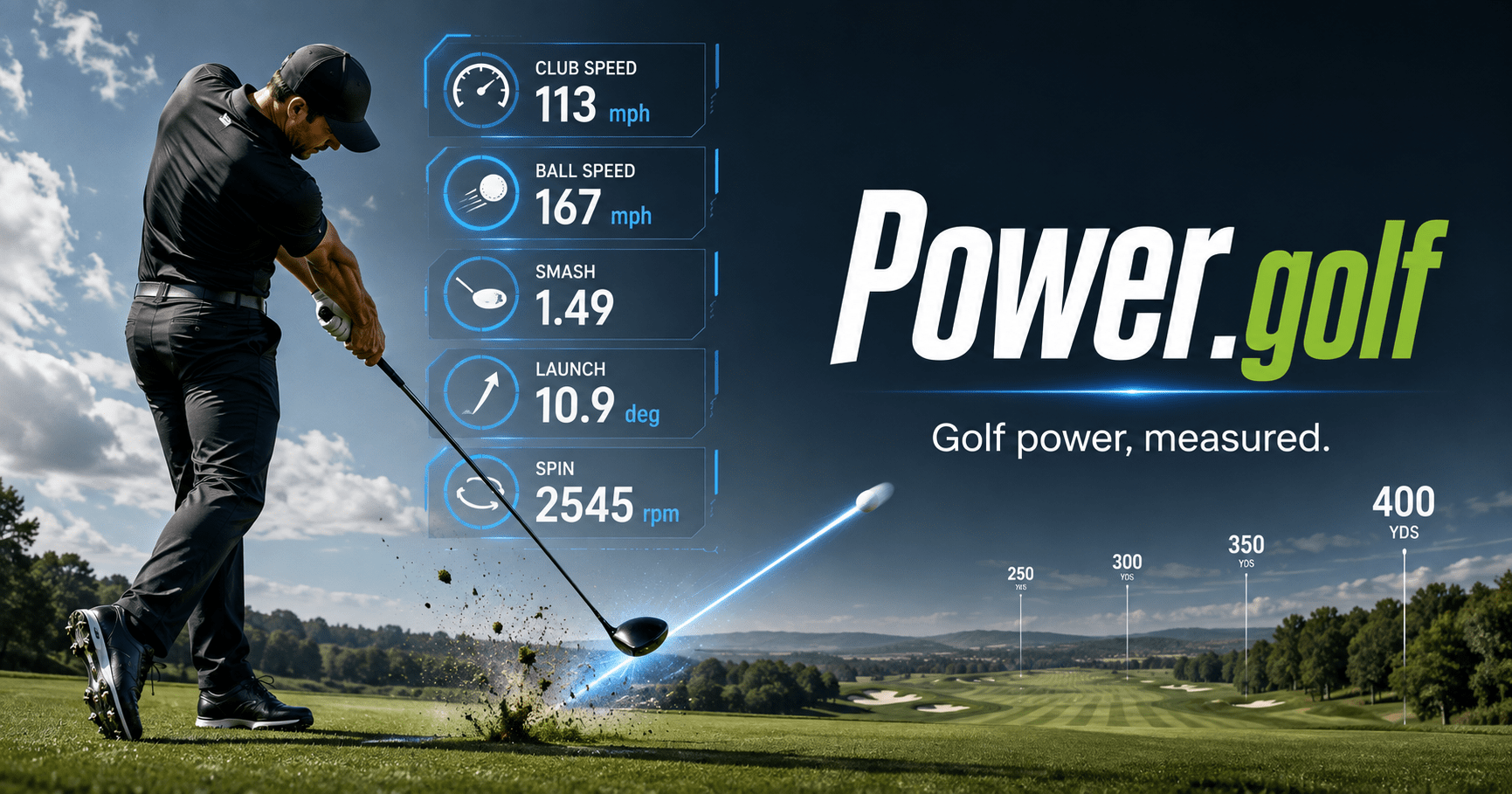 Power.golf branded card - The single golf word for distance, clubhead speed, and the sport's most-argued number.