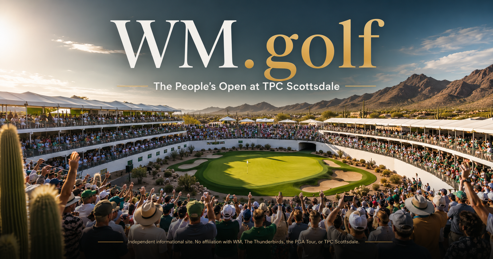 WM.golf branded card - A two-letter .golf name; informational reference on the WM Phoenix Open, TPC Scottsdale and its stadium 16th.